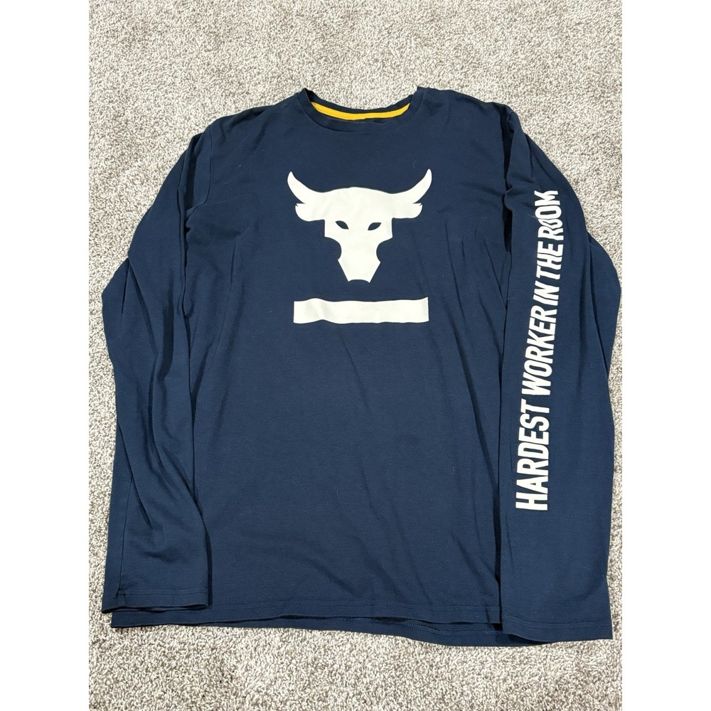 Under Armour Project Rock‎ Long Sleeve Shirt Mens Medium Navy Blue Brahma Bull